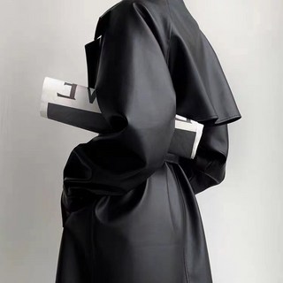 復古港風長款皮衣風衣外套