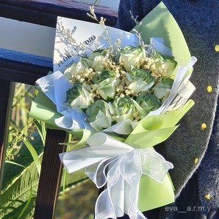 生日禮物玫瑰永生滿天星 520永生花 真花仿真花束 女友閨蜜情人節禮物 仿真玫瑰花 滿天星成品花束 畢業拍照玫瑰, 白月光-沫白,【花束+禮品袋+燈串】