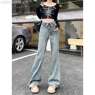 春秋復古設計感高腰微喇牛仔褲女顯瘦百搭水洗小個子喇叭褲馬蹄褲