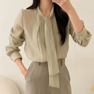 시엔느 텐셀 리본 타이 긴팔 블라우스 핀턱 쉬폰 오피스룩 면접 하객룩 정장 이너