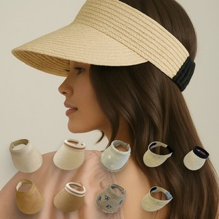 티모양 창넓은 라탄 라피아 썬바이저 자외선차단 모자 썬캡