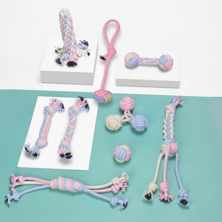 다퍼남 강아지 터그놀이 장난감 9종 로프 장난감, 1세트, 핑크+블루+화이트