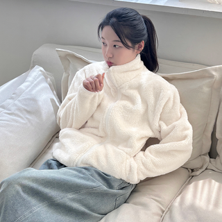 멋지군 오버핏 남녀공용 털 플리스 후리스 양털 자켓 하이넥 집업 간절기 겨울 데일리 아우터