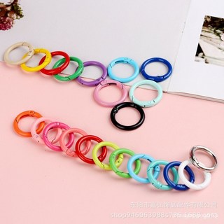 下單暴富 彩色閤金烤漆彈簧扣圓形開口彈簧圈圓環耳機鑰匙扣diy飾品配件, 卡其色彈簧圓環扣,外徑2.3