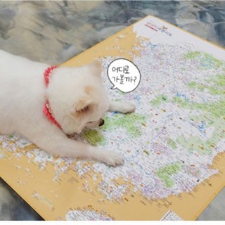 반려견여행지도 멍발자국스티커 애견 동반 국내여행 관광지도 캠핑장 가정 거실 숙소, 1개