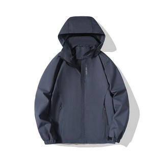 純色戶外情侶連帽沖鋒衣，防風防水耐磨單層外套