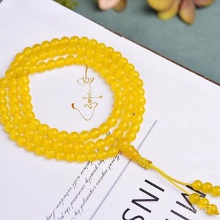 白沙屯媽祖過爐開光天然黃色玉髓玉石佛珠手鏈多圈108手串毛衣鏈送長輩, 1個, 黃玉髓佛珠108顆,6mm