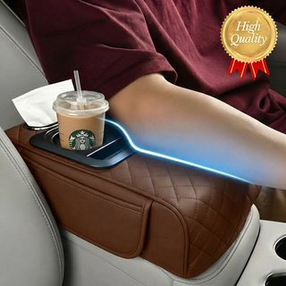 시유타임 자동차 콘솔쿠션 수납함 팔걸이쿠션, 1개, 커피 브라운