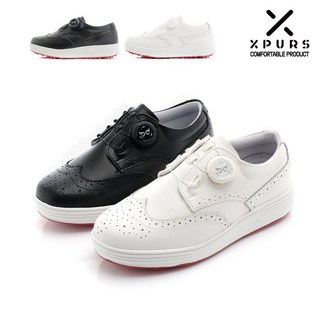 엑스퍼스 국내제작 천연가죽 여성 다이얼 골프화 화이트 스니커즈 연습용 스파이크리스-윙팁W