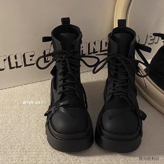 復古圓頭厚底馬丁靴 蝴蝶結加絨短靴 - 臺灣出貨