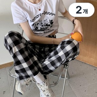 1+1 바바 체크 파자마 바지 홈웨어 9부 긴바지 잠옷바지