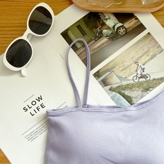 【Fee現貨6色】斜肩細肩胸墊繞頸背心 BRA TOP 女上衣 女背心 削肩背心 細肩帶寬肩帶挖肩背心