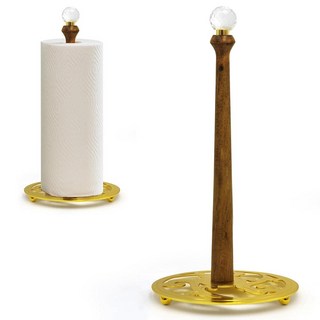 Megier 페이퍼 타월 홀더 조리대 장식 농가 티슈 페이퍼 롤 홀더 - 주방 캐비닛 조리대 욕실 화장실용 소박한 나무 모던 스탠드 (골드)