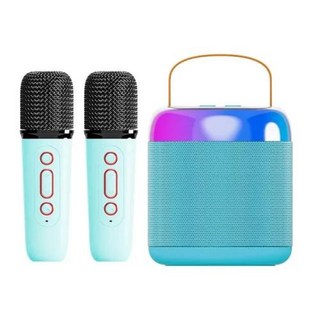 블루투스마이크 블루투스 무선 휴대용 스피커 다기능 노래방 듀얼 마이크 음악 MP3 플레이어 어린이 성인용 가라오케 기계, 8) Y2 blue dual mic