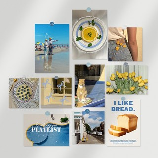 감성 인테리어 엽서 포스터 벽장식 벽꾸미기 그림 사진, 엽서 패키지 16p - 옐로우 블루 ver.1