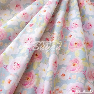 布研工坊 法式玫瑰 薄棉 純棉 手作 手工 拼布 布料 印花布 DIY 棉布 花 碎花 花草 花葉, 1個