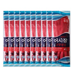 아이템셀 어시장 고무장갑 10켤레, 레드, 중(M), 10개