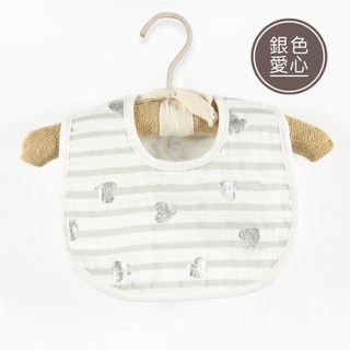 幼齒小舖 嬰幼兒全棉紗布口水巾 圍兜 24*19cm, F區_銀色愛心, 1個