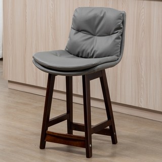 實木吧臺椅現代簡約皮吧椅輕奢家用酒吧椅設計師款高腳凳吧檯凳子吧椅, 1個, 52CM胡桃架 淺灰皮 需要其他坐墊顏色, 52CM胡桃架 淺灰皮 需要其他坐墊顏色