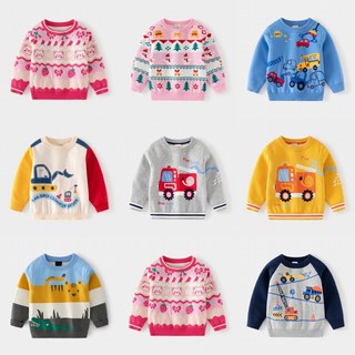 【Arbea】毛衣秋冬新款童裝男孩子施工車提花雙層棉線打底毛衫兒童聖誕款【C148】