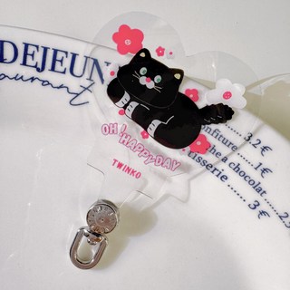 Twinko 快樂幸運黑貓 360 旋轉墊片/TPU掛繩片/掛繩夾片, 1個, 全身花花快樂黑貓