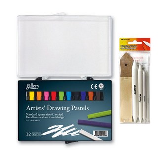 문교 드로잉 파스텔 콘테 12색 찰필&사포세트, 1세트