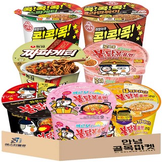 큰컵 라면 7종 세트 ( 삼양 불닭 볶음면 + 까르보 불닭 컵라면 + 로제 불닭 + 4가지 치즈 불닭 + 오뚜기 스파게티 대컵 + 라면볶이 + 농심 짜파게티 큰컵 ), 7개