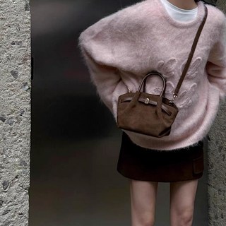 磨砂托特包 大容量單肩斜挎包 高級質感手拿包, 棕色款式