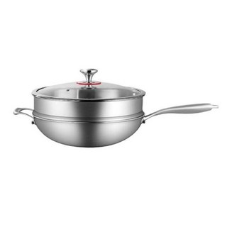 多層結構316L不鏽鋼鍋 健康無塗層, 1個, 34cm單鍋+玻璃蓋+蒸籠