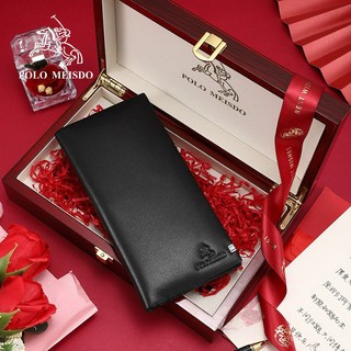 奧特萊斯 防水防盜刷頭層牛皮長款錢包 男士真皮錢夾 禮盒裝