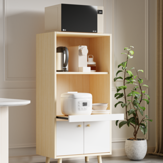 PercyLy 전자레인지선반 주방 사물함 진열대 오크화이트, 4단