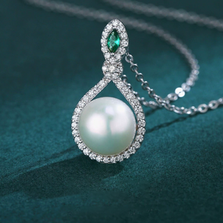 Ramlvoe 18K 백금 다이아몬드 도금 민물 진주 에메랄드 목걸이 WY-SS037