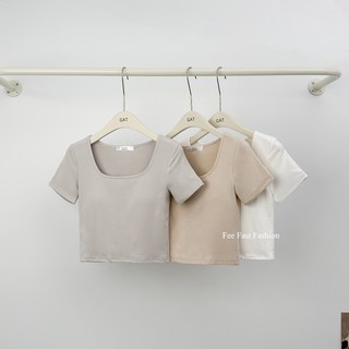 GAT 韓國女裝 正韓涼感方領罩杯短上衣 Bra top 方領 短版 素T 胸墊 整圈鬆緊 彈力