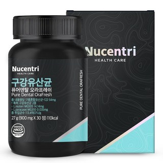 뉴센트리 구강유산균 퓨어덴탈 오라프레쉬 구강 유래 특허 유산균, 1개, 30정