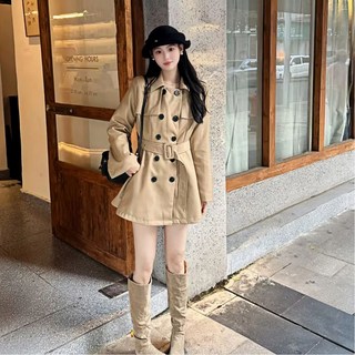 BuGeum 여성 가을 오버핏 카라 데일리 숏 트렌치 코트