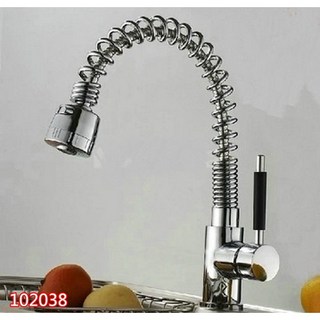 全銅彈簧抽拉式雙出水冷熱廚房水龍頭 038, 1個