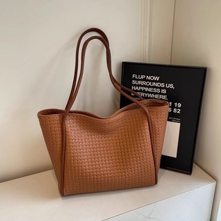 壹灣出貨 真皮包包 女 高級感 斜背包 大容量托特包 小眾通勤包 單肩斜背包 單肩腋下包, 棕色(45x30cm)