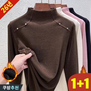 (대박난) 75kg까지 1+1 빅사이즈 여성 반폴라 방풍 이너 긴팔 티셔츠 가을 겨울 편한 기모 발열 보온 상의 스판 입체 포인트 디자인 컬러 코디 스탠다드핏 우아한 아름다운 티