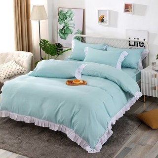 韓式公主風少女心舒柔棉床包兩用被雙人薄床包兩用被組/鋪棉雙人兩用被標準雙人薄床包素色絨棉床包素色床包素面, 湖水綠