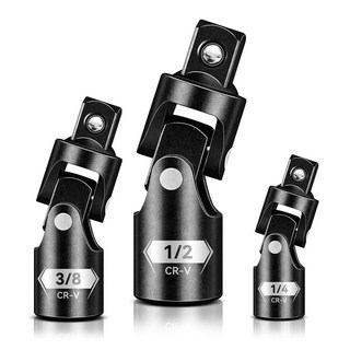 블랙로봇 유니버설 조인트 세트 3PCS 1/2" 3/8" 1/4" 드라이브 소켓 어댑터 세트 프리미엄 CR-V 스틸 스위블 모든 각도에서 패스너를 사용할 수 있습니, 3PCS Universal Joint Set