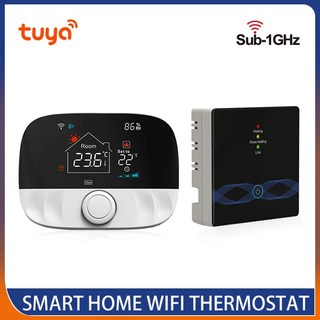 Tuya-스마트 홈 와이파이 무선 실내 온도 가스 보일러 바닥 난방 RF 컨트롤러 배터리 알렉사에 프로그래밍 가능, 1.White - without WiFi, 1개