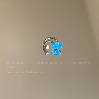 鈦鋼爆閃方形馬蹄環耳釘 輕奢小衆高級感疊戴耳骨釘