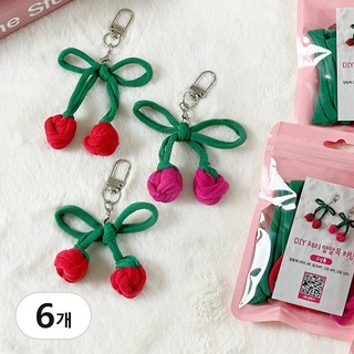 양말목 체리 키링 만들기 비즈 공예 세트 업사이클링 열쇠고리 DIY 키트, 혼합, 6개