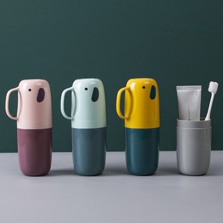 휴대용 손잡이 양치컵 치약통 칫솔통 여행용, 엘리펀트-블루, 2개