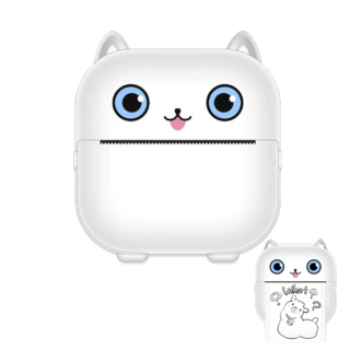 휴대용 미니 프린터 라벨기 콤비룩/라벨프린터 학습용/가정용/다꾸 정리/일반용, 흰색, 고양이