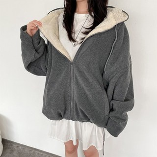 전체양털안감 [겨울아우터] 베어 플리스 오버핏 양털 후드점퍼