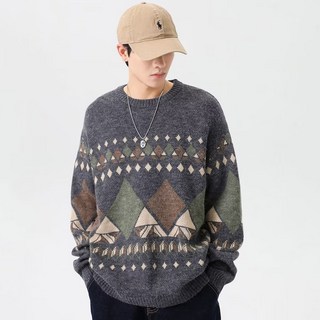 美式復古寬鬆大碼毛衣 秋冬潮牌針織衫