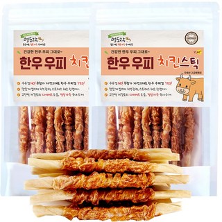 멍도락 한우우피스틱 100% 한우껌 오래먹는 강아지껌 국내산 수제간식, 한우우피 치킨스틱 90g, 90g, 2개