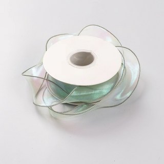 明野集精品幻彩魚尾紗(整捲) 花束緞帶 蝴蝶結 絲帶 禮物包裝 禮品包裝 波浪邊 雪紗緞帶 花藝包裝 裝飾熱, 1個, 幻彩魚尾紗7.幻彩綠