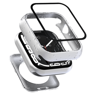 WA064 지모 애플워치 호환 풀커버 방수 케이스, 실버, 44mm